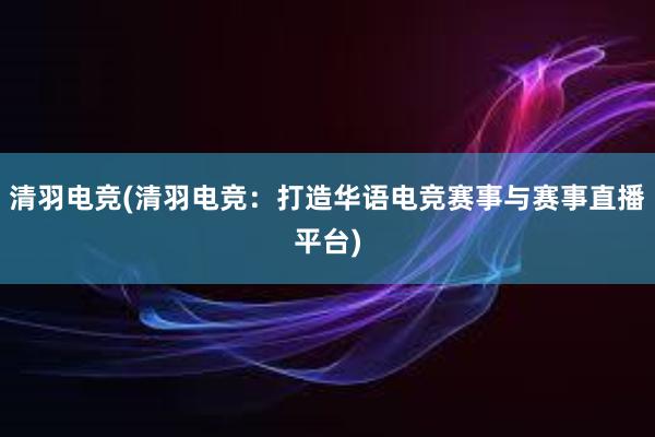 清羽电竞(清羽电竞：打造华语电竞赛事与赛事直播平台)