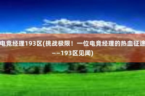 电竞经理193区(挑战极限！一位电竞经理的热血征途——193区见闻)