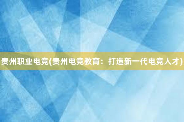 贵州职业电竞(贵州电竞教育：打造新一代电竞人才)